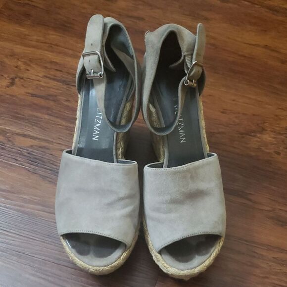 Stuart Weitzman Grey Chic Feminine Summer Suede Wedge Platform Sandals Size 7 - Picture 2 of 12